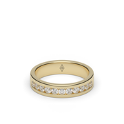 Yellow Gold Round Shape Diamond Men's Ring/Band With Channel Setting.